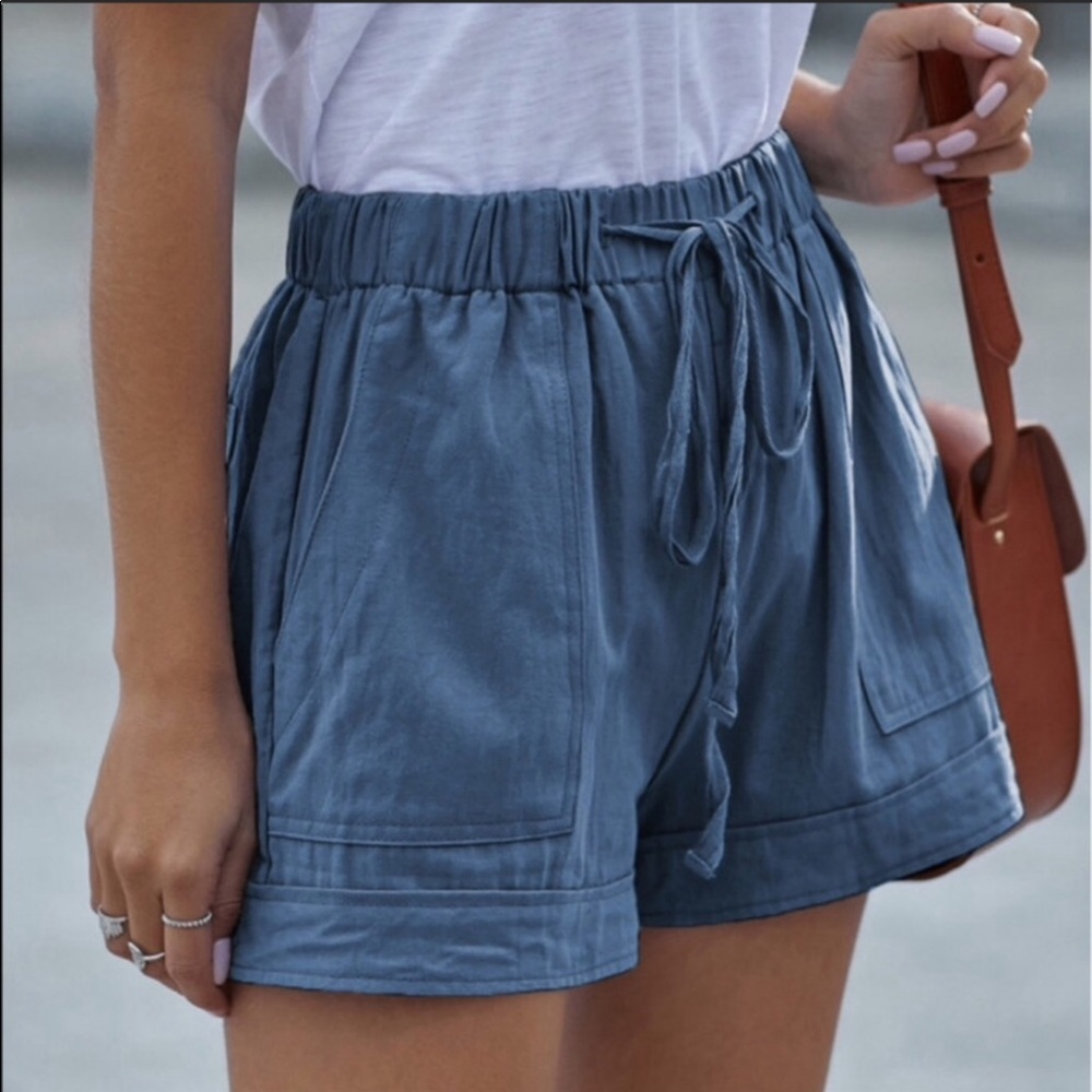 Blue Tencel Shorts w/4 Pockets - Picture 3 of 5